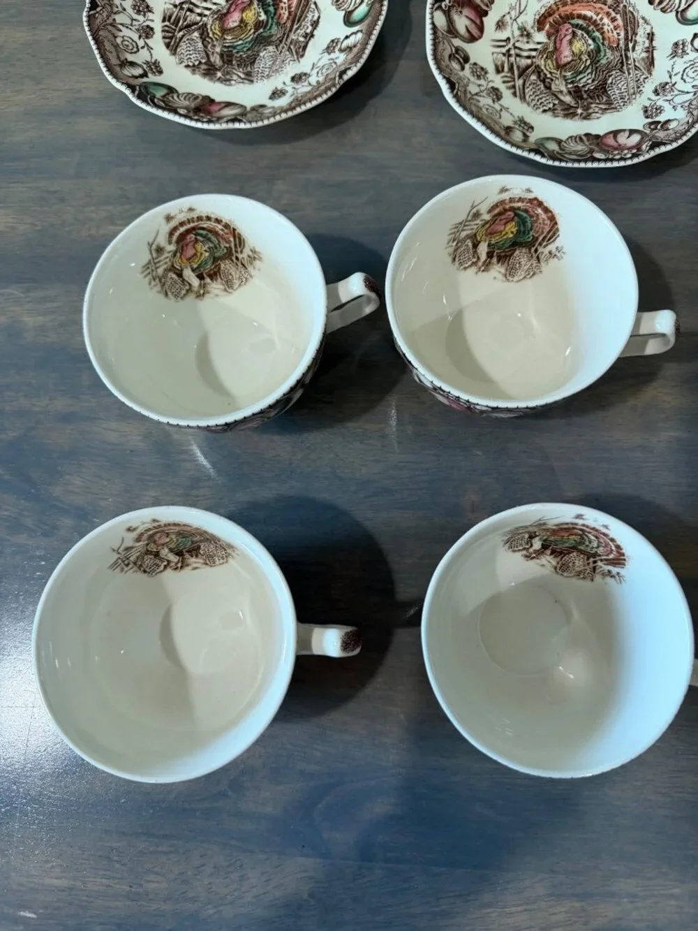 Johnson Brothers His Majesty Thanksgiving Turkey Cups and Saucers Set of 4